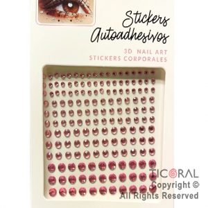 STICKERS STRASS AUTOADHESIVOS CIRCULOS FACETADOS ROSA  X 12 PLANCHAS